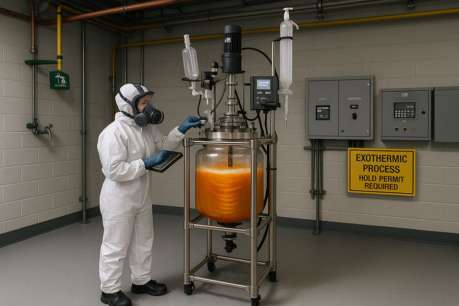 Advantages of Jacketed Glass Reactors scientist observing reaction in a jacketed glass reactor