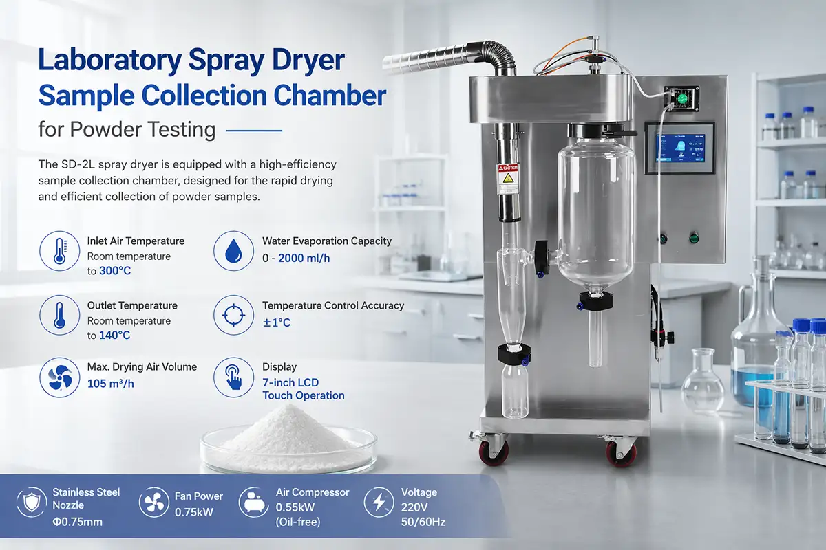 laboratory spray dryer sample collection chamber for powder testing