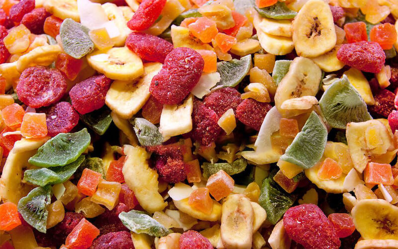 Assortment of colorful freeze-dried fruits