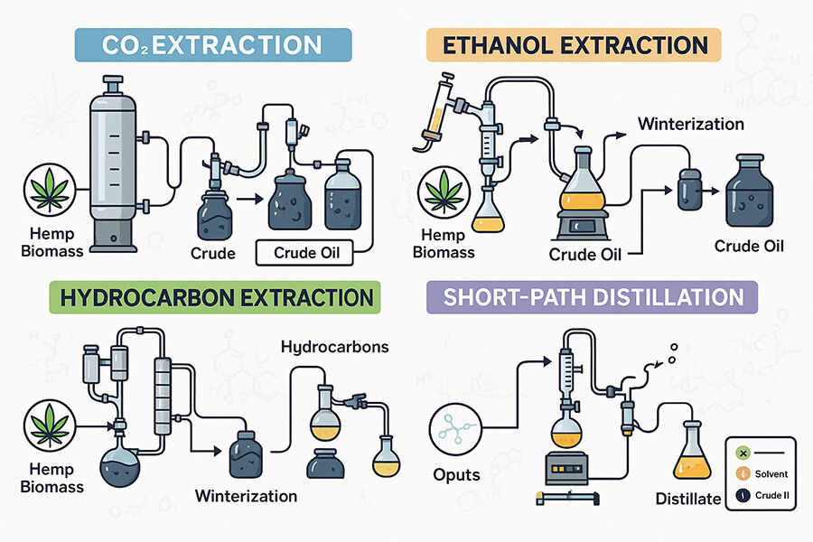 Primary Cannabinoid Extraction Methods diagram comparing different cannabinoid extraction methods