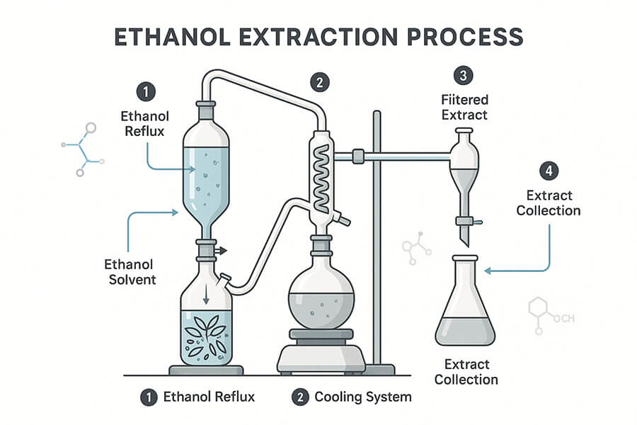 Ethanol Extraction for Cannabinoids ethanol extraction process diagram with lab equipment