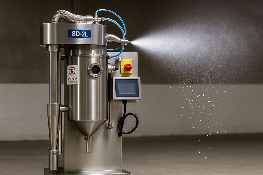 spray dryer nozzle creating milk droplets