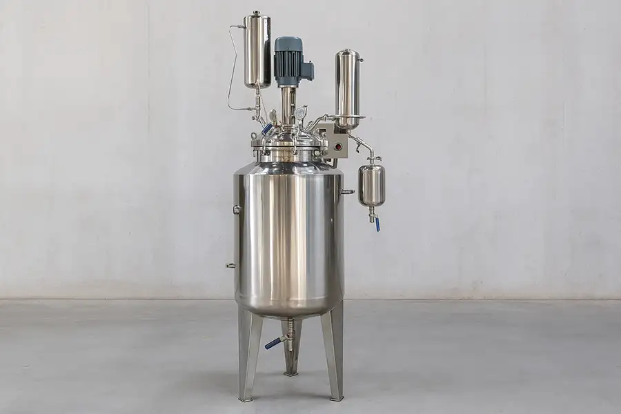 stainless steel chemical reactor in a lab