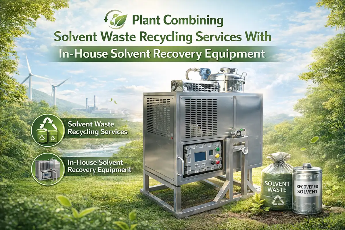 plant using solvent waste recycling services together with solvent recovery equipment