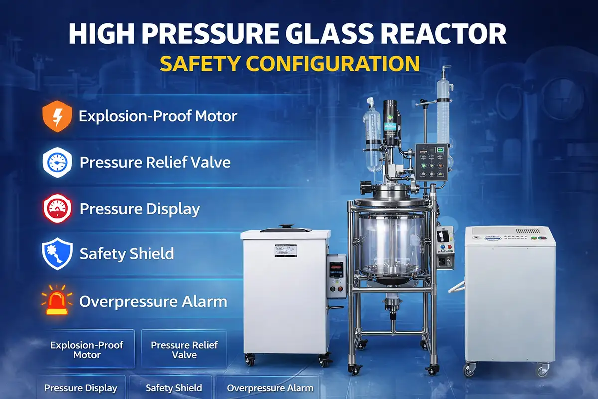 high pressure glass reactor safety configuration with pressure gauge and explosion proof system