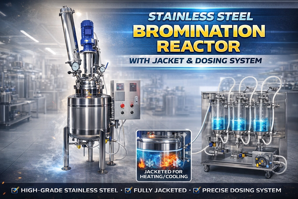stainless steel bromination reactor with jacket and dosing system