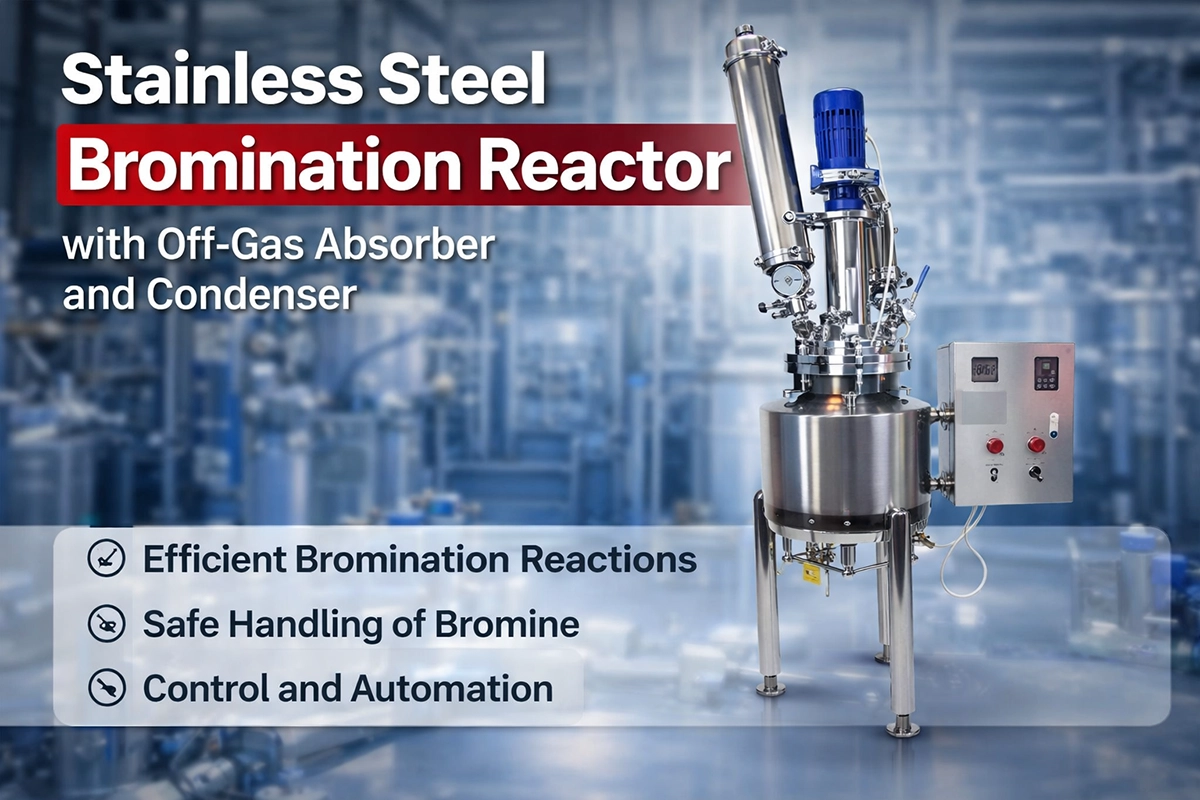 stainless steel bromination reactor with off gas absorber and condenser