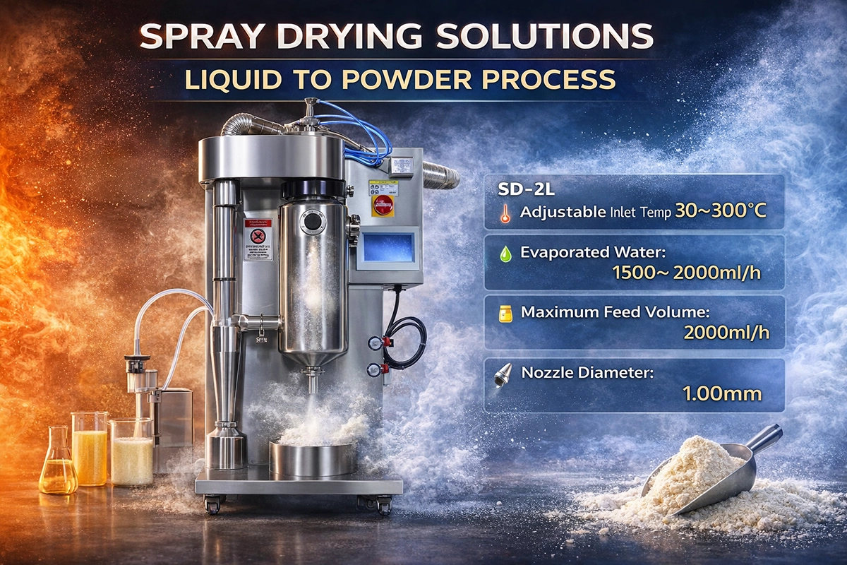 spray drying solutions liquid to powder process