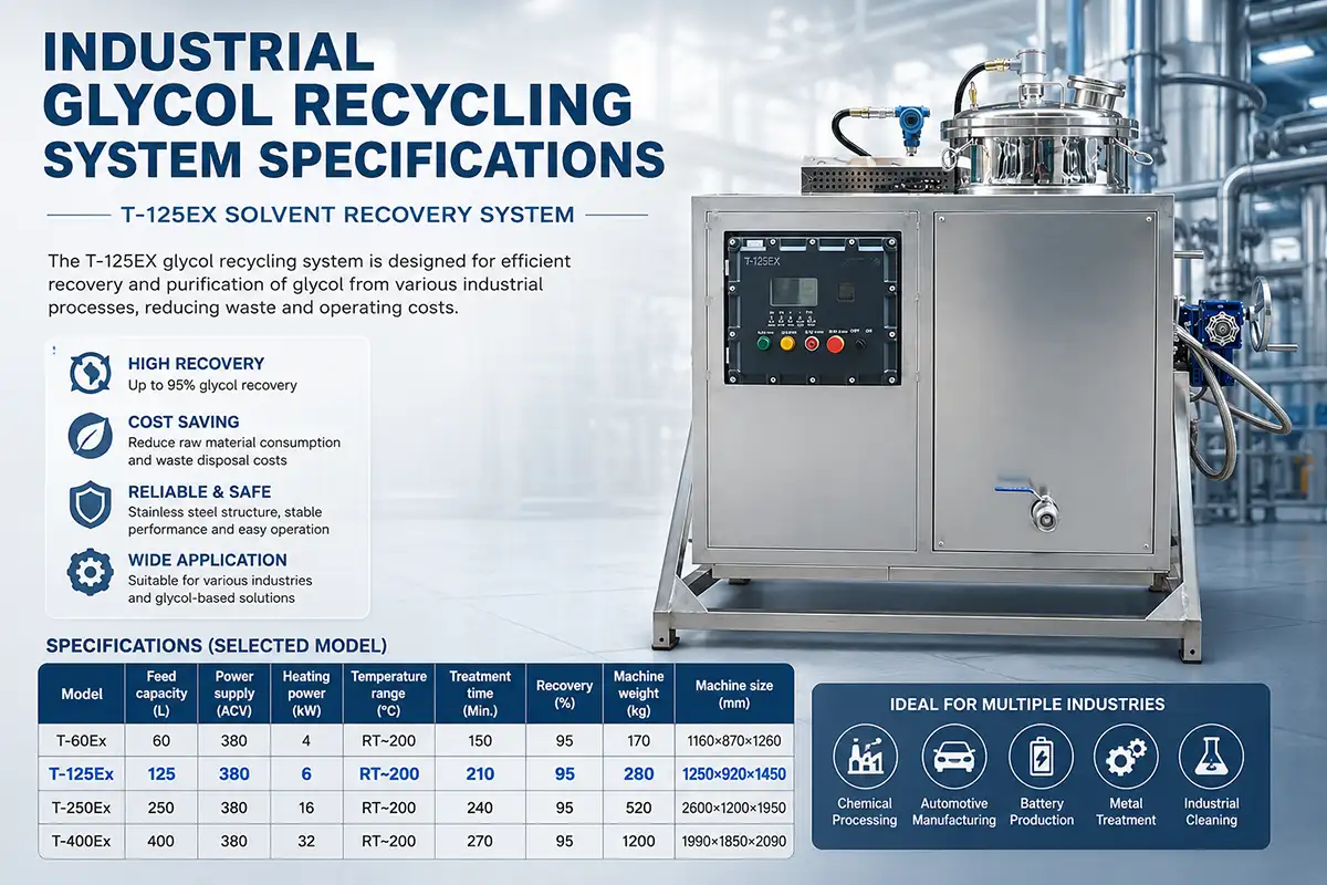 industrial glycol recycling system specifications