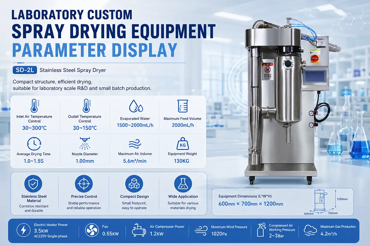 laboratory custom spray drying equipment parameter display