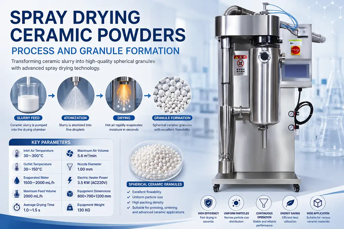 spray drying ceramic powders process chamber and granule formation