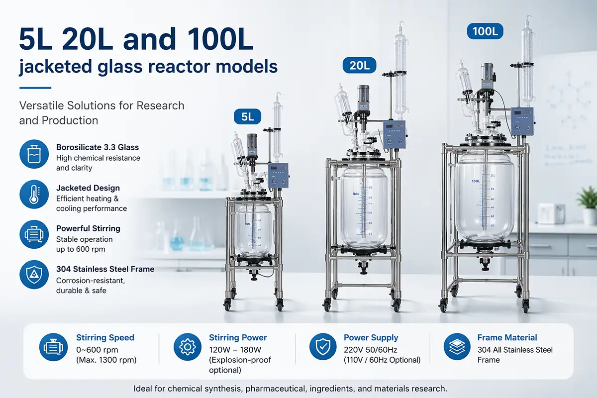 ZZKD 5L 20L and 100L jacketed glass reactor models