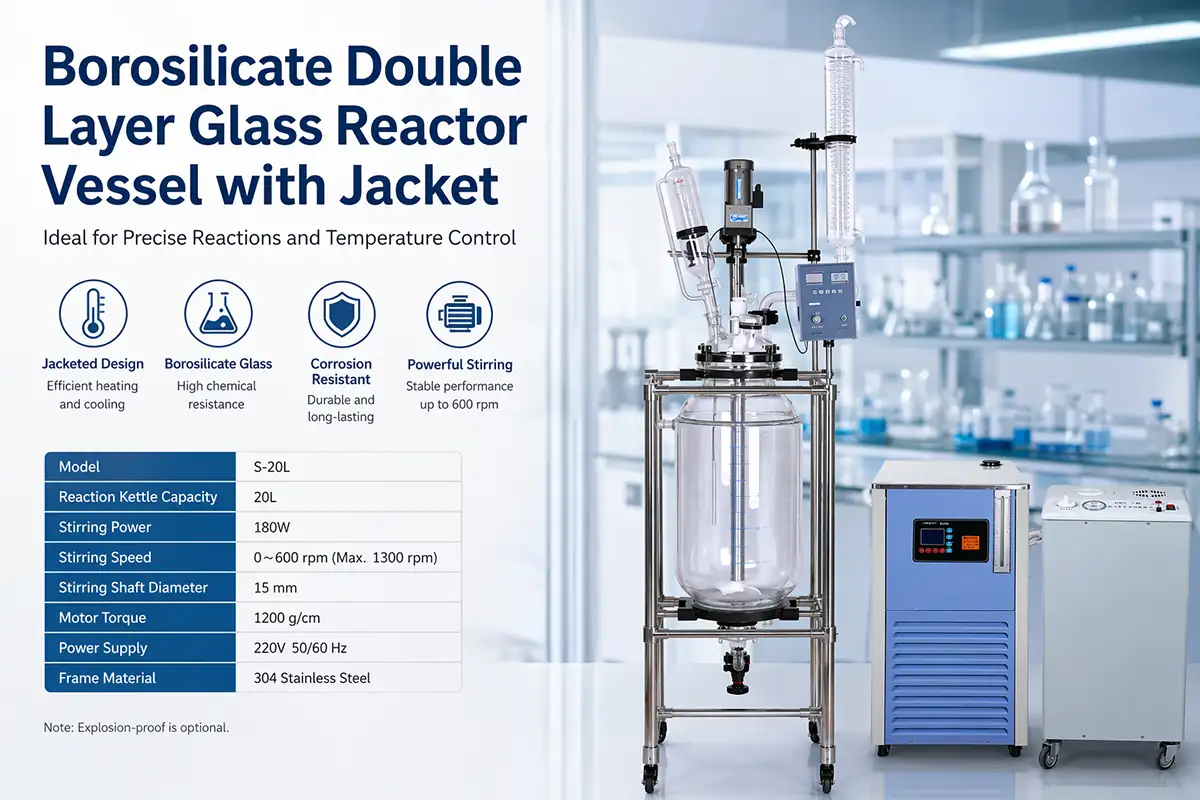 borosilicate double layer glass reactor vessel with jacket