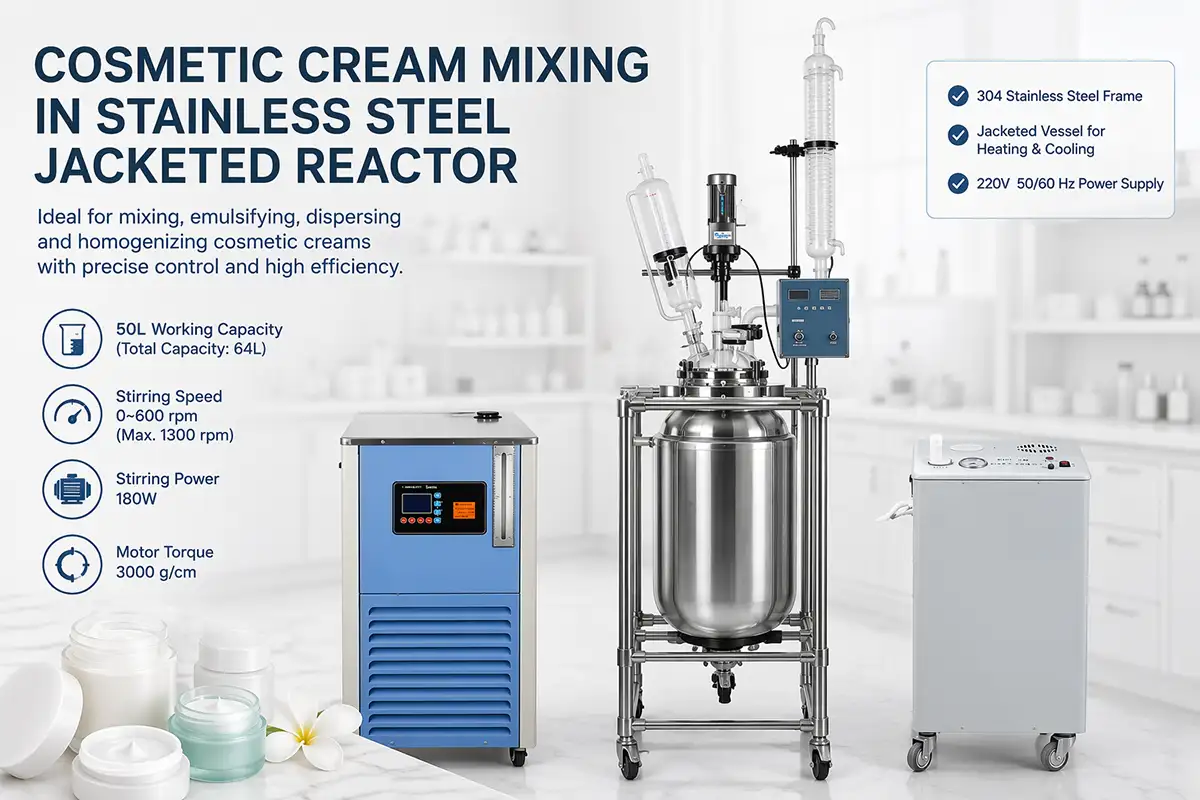 cosmetic cream mixing in stainless steel jacketed reactor