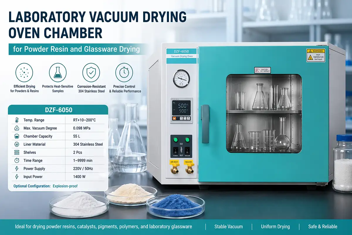 laboratory vacuum drying oven chamber for powder resin and glassware drying