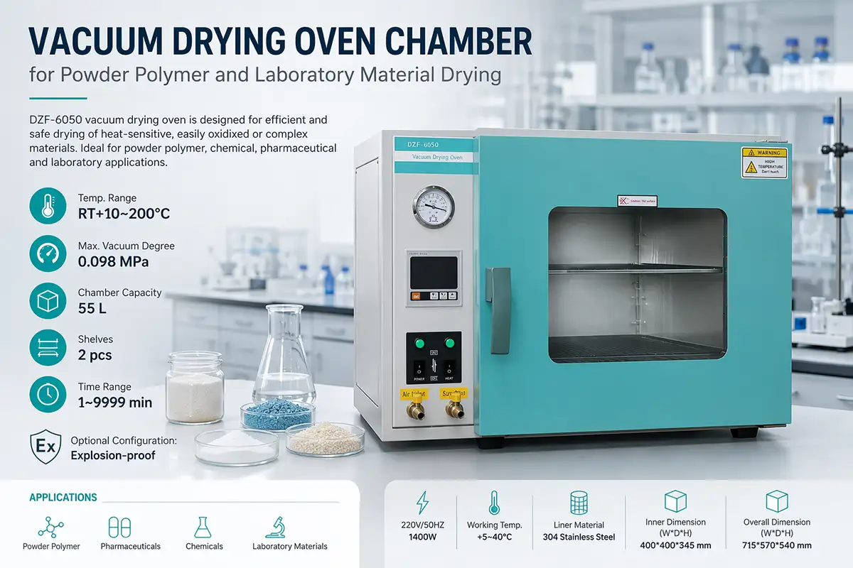 vacuum drying oven chamber for powder polymer and laboratory material drying
