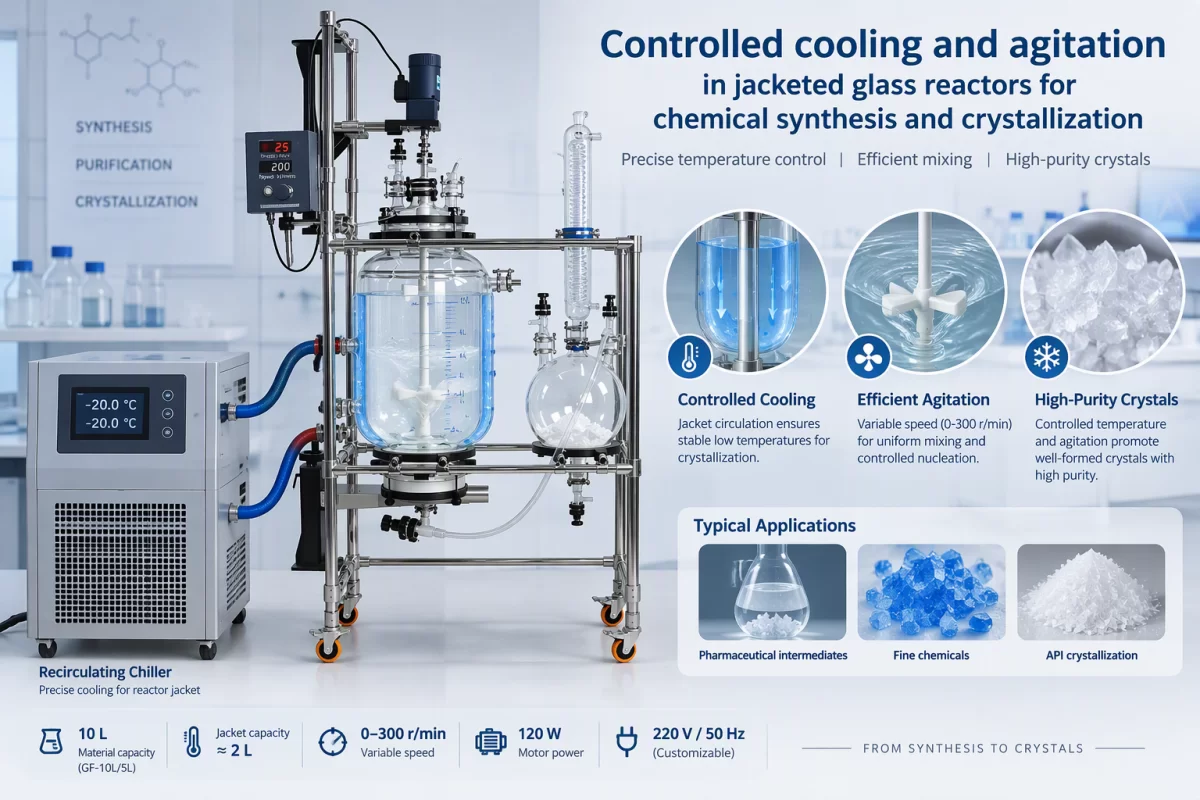 Temperature and Agitation Control During Crystallization Controlled cooling and agitation in jacketed glass reactors for chemical synthesis and crystallization